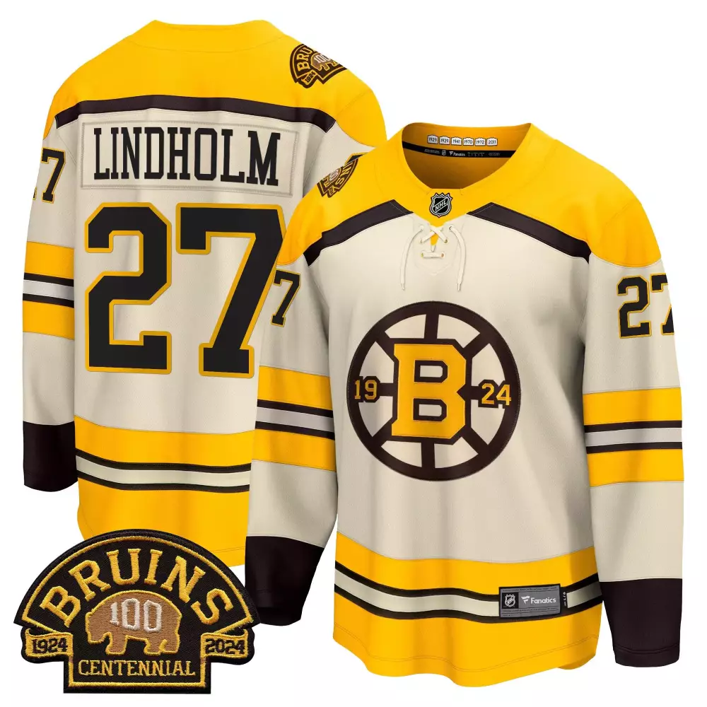 Hampus Lindholm Boston Bruins 100 BB Centennial Patch Jersey | Stitched Gold Breakaway | Limited Edition Fan Gear | For Men, Women & Youth