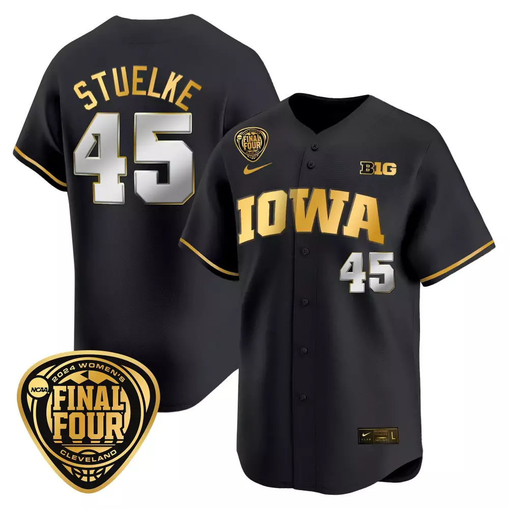 Hannah Stuelke Iowa Hawkeyes Black Gold 2024 Final Four Baseball Jersey | Stitched Fan Gear for Women & Youth