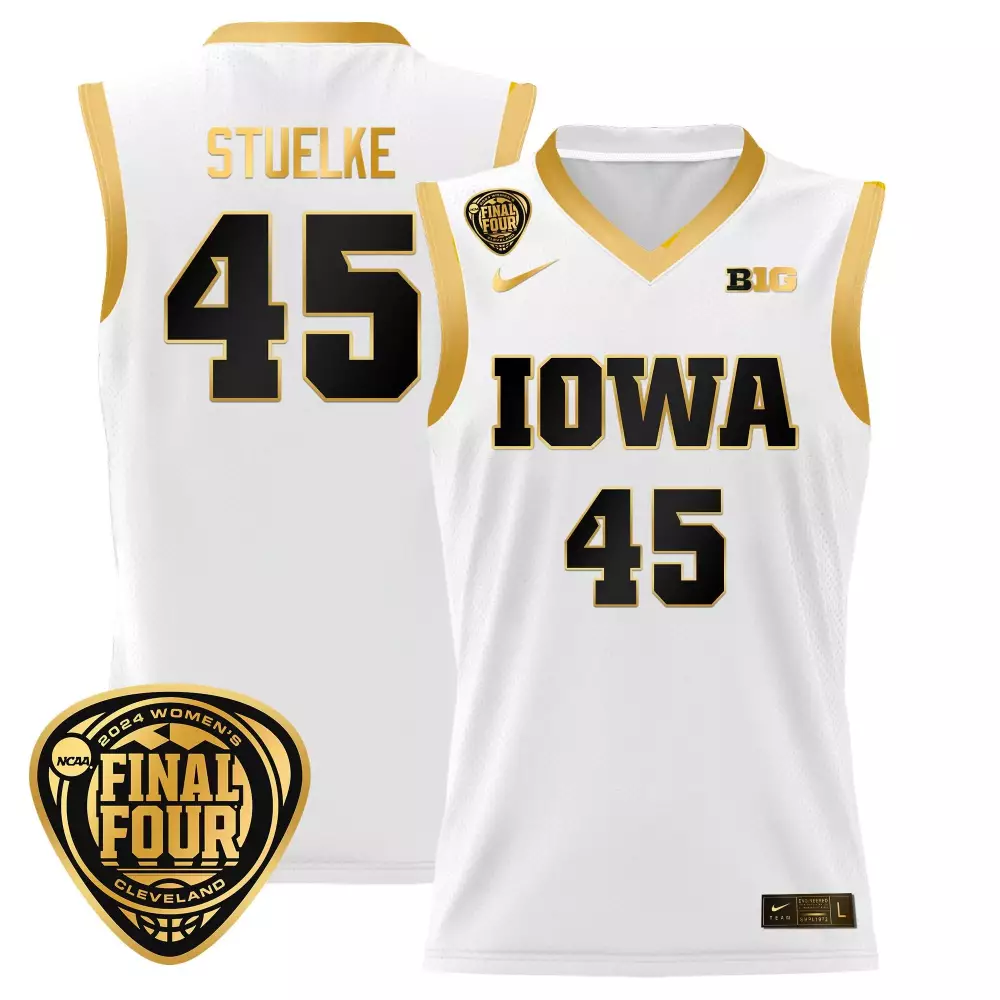 Hannah Stuelke Iowa Hawkeyes White Gold Women's 2024 Final Four Basketball Jersey | Stitched Fan Gear for Women