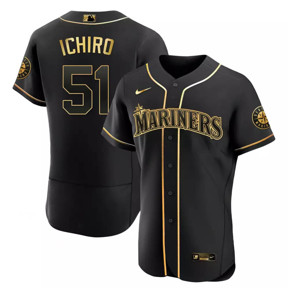 Ichiro Suzuki 2023 Black Gold Jersey | Stitched Flex Fan Gear | For Men, Women & Youth