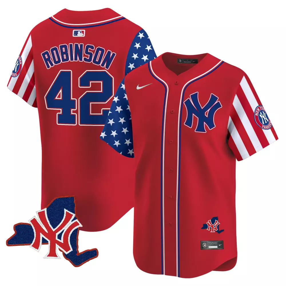 Jackie Robinson Red Yankees 2024 Independence Day Jersey V2 | Vapor Premier Limited Edition | Stitched Fan Gear | For Men, Women & Youth