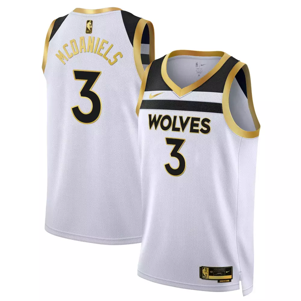 Jaden McDaniels Minnesota Timberwolves 2025 Swingman Jersey | White Gold Stitched | Replica Fan Gear | For Men, Women & Youth