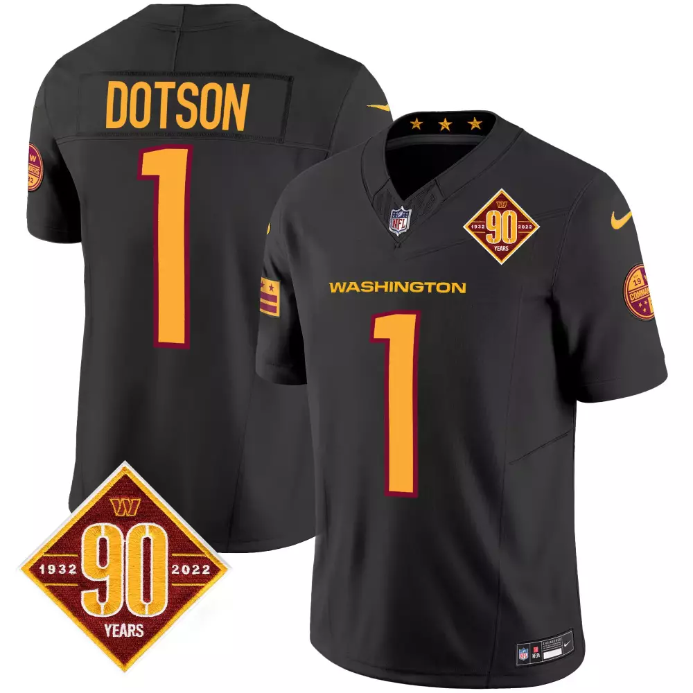 Jahan Dotson Black Men's Washington Commanders 90th Anniversary Patch Vapor Jersey V3 | All Stitched | For Men, Women & Youth