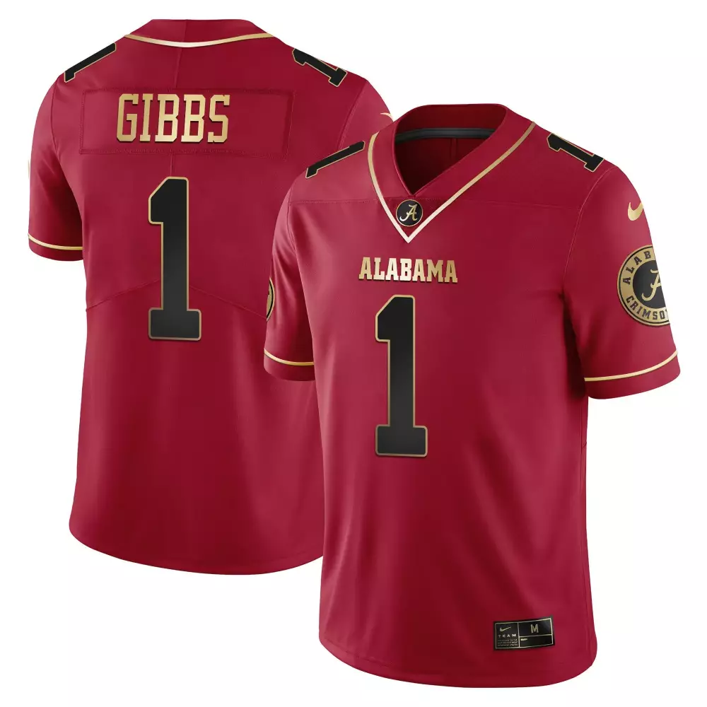 Youth Jahmyr Gibbs Alabama Crimson Tide Red Gold Vapor Jersey | Stitched Replica Fan Gear | For Men, Women & Youth