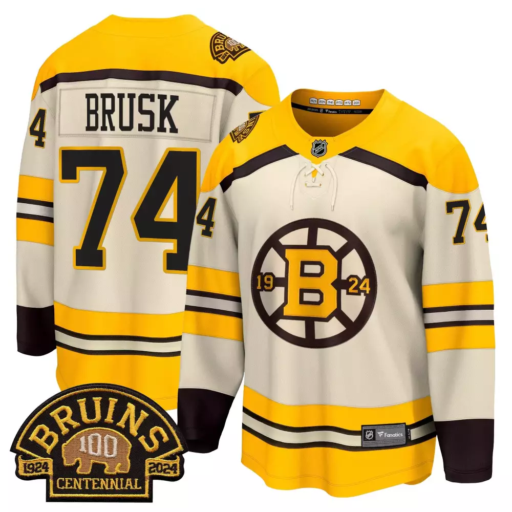 Jakede Brusk Boston Bruins 100 BB Centennial Patch Jersey | Stitched Gold Breakaway | Limited Edition Fan Gear | For Men, Women & Youth