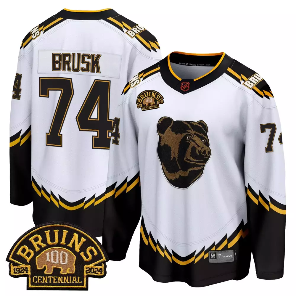Jakede Brusk Boston Bruins White Retro Jersey | 100 BB Centennial Patch Breakaway | Stylish Fan Gear | For Men, Women & Youth