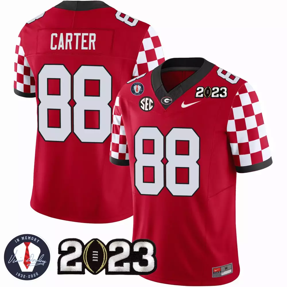 Jalen Carter 2023 Georgia Bulldogs Men's Red Checkerboard Jersey | All Stitched | Game Day Outfit for Men