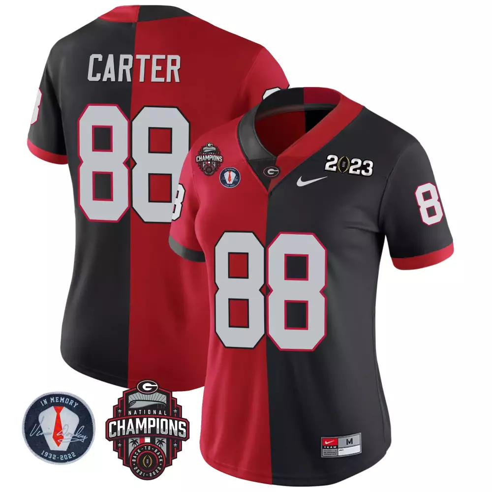 Jalen Carter Georgia Bulldogs 2023 Split Red White Jersey | Stitched Champions Design | Fan Gear for Men, Women & Youth