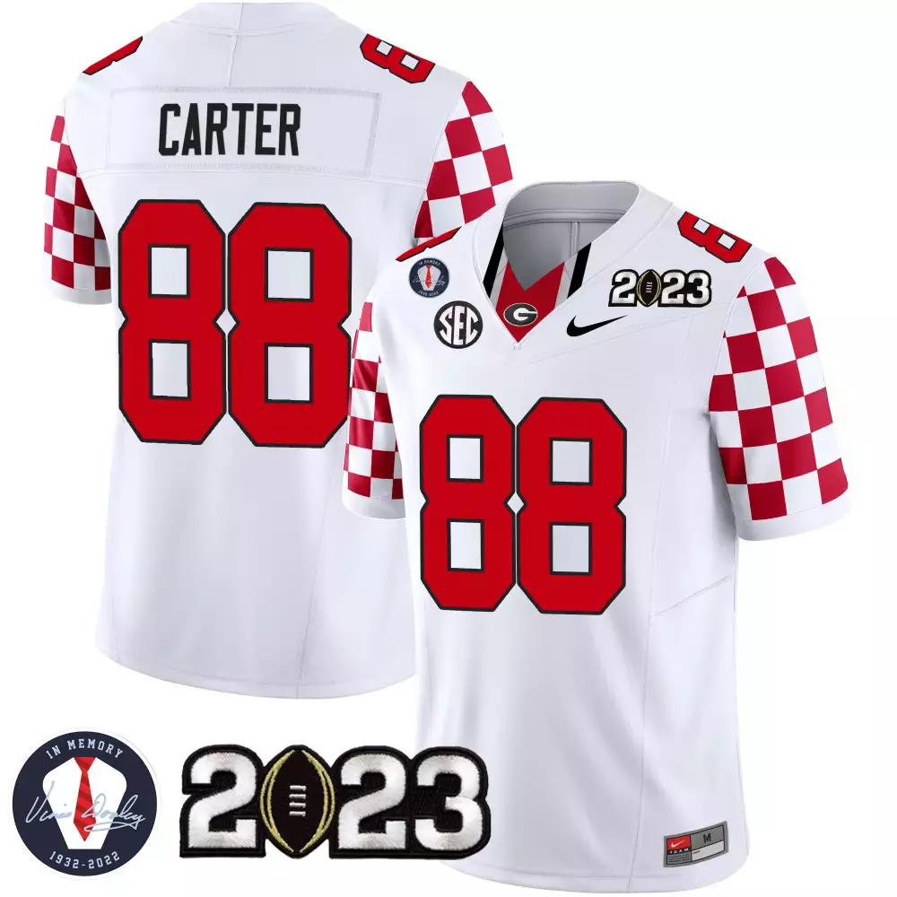 Jalen Carter Georgia Bulldogs 2023 White Jersey | Vince Dooley Patch | Stitched Champions Fan Gear for Men, Women & Youth