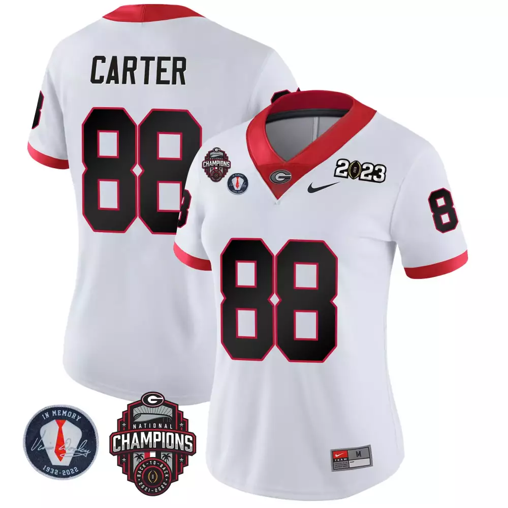 Jalen Carter White Women's Georgia Bulldogs 2023 Vince Dooley Patch Jersey | All Stitched | Limited Edition Fan Gear | For Men, Women & Youth