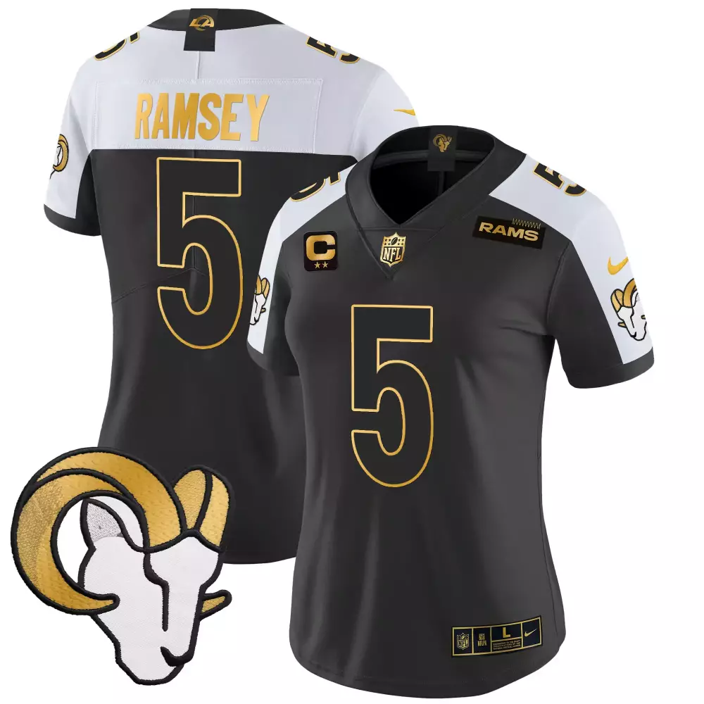 Women's Jalen Ramsey Alternate Los Angeles Rams 2024 Gold Vapor Limited Jersey | All Stitched Fan Gear | For Men, Women & Youth