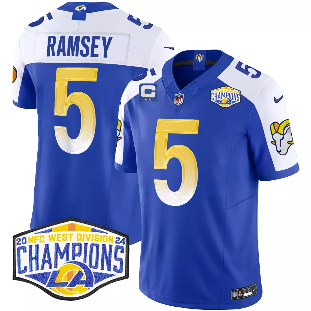 Jalen Ramsey Royal Alternate Men's Los Angeles Rams 2024 NFC West Division Champions Vapor Limited Jersey | Stitched Fan Gear | For Men, Women & Youth
