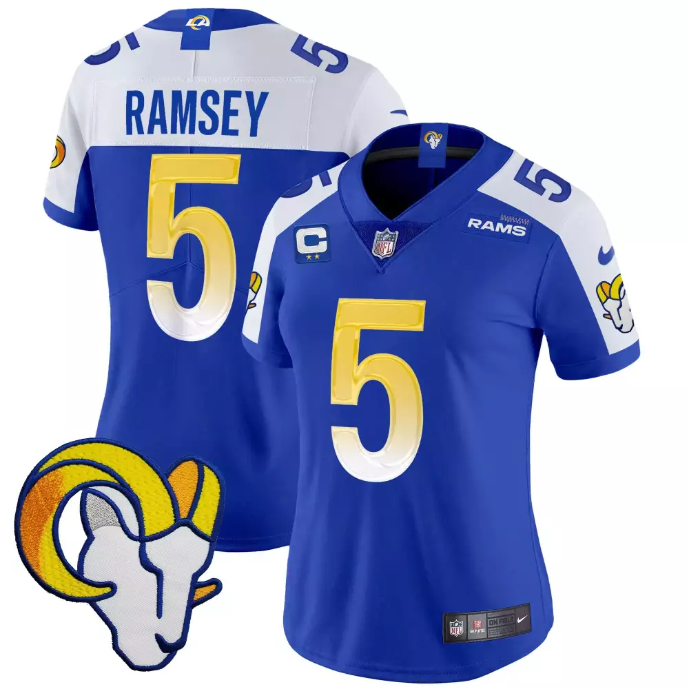 Jalen Ramsey Royal Alternate Women's Los Angeles Rams Vapor Limited Jersey V2 | Stitched Fan Gear | For Men, Women & Youth