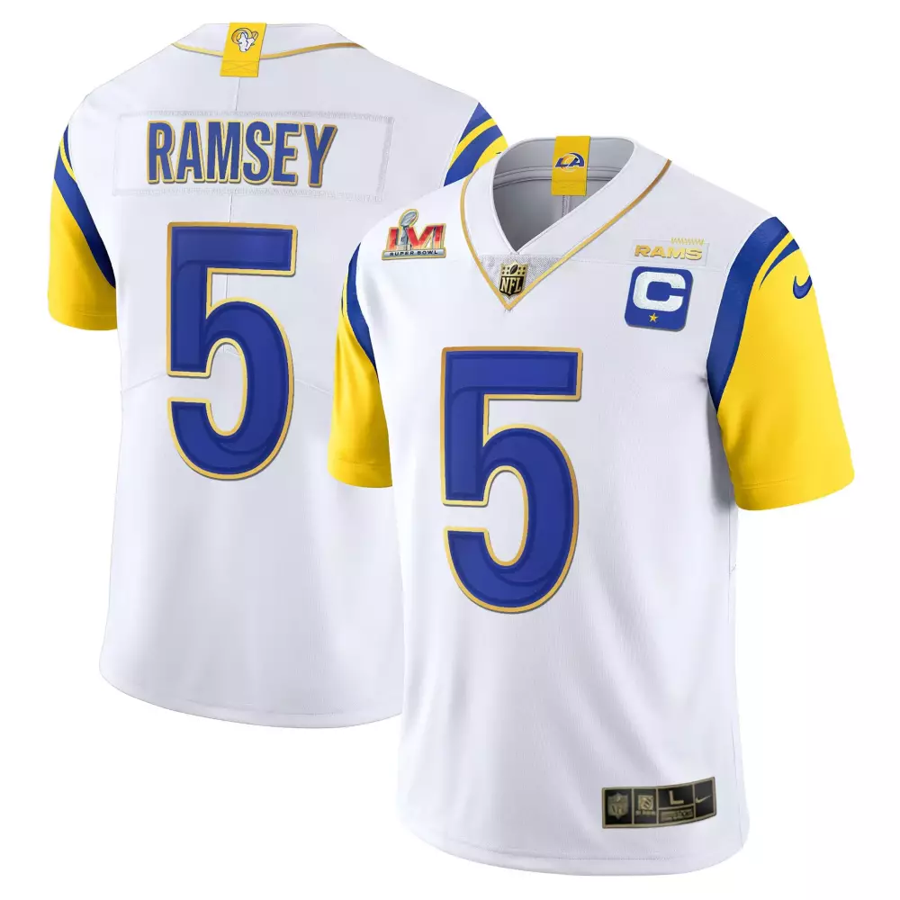 Jalen Ramsey Youth Los Angeles Rams Super Bowl LVI Vapor Gold Trim Jersey | Stitched Fan Gear | For Men, Women & Youth
