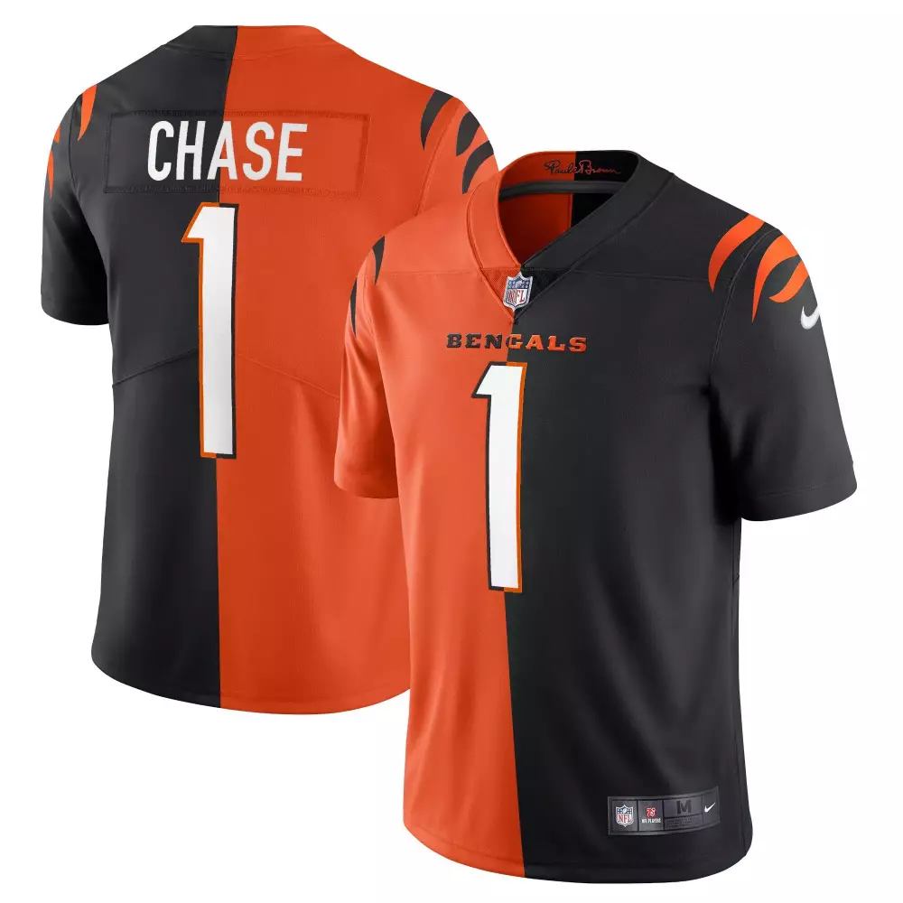Jamarr Chase Cincinnati Bengals Black Gold White Gold Men's Split Vapor Jersey | All Stitched | Fan Gear for Game Day | For Men, Women & Youth