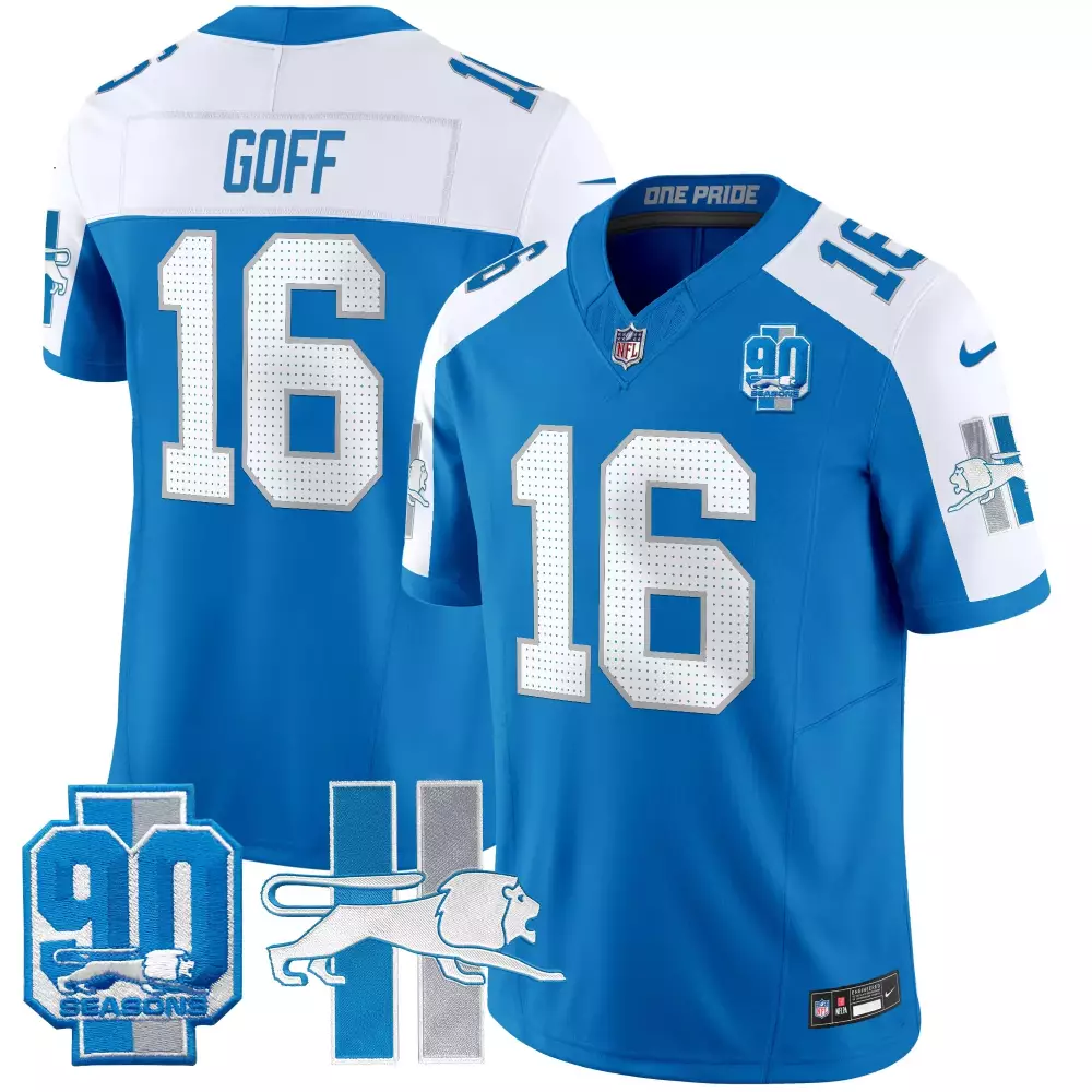 Jared Goff Lions Throwback 90th Year Patch Vapor Limited Jersey | Stitched Game Gear | For Men, Women & Youth