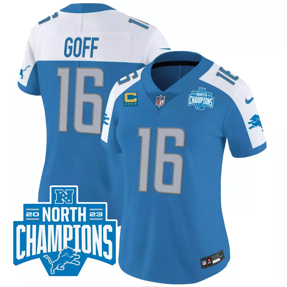 Jared Goff Lions 2023 NFC North Division Champions Blue Alternate Vapor Jersey | Stitched Fan Gear | For Men, Women & Youth