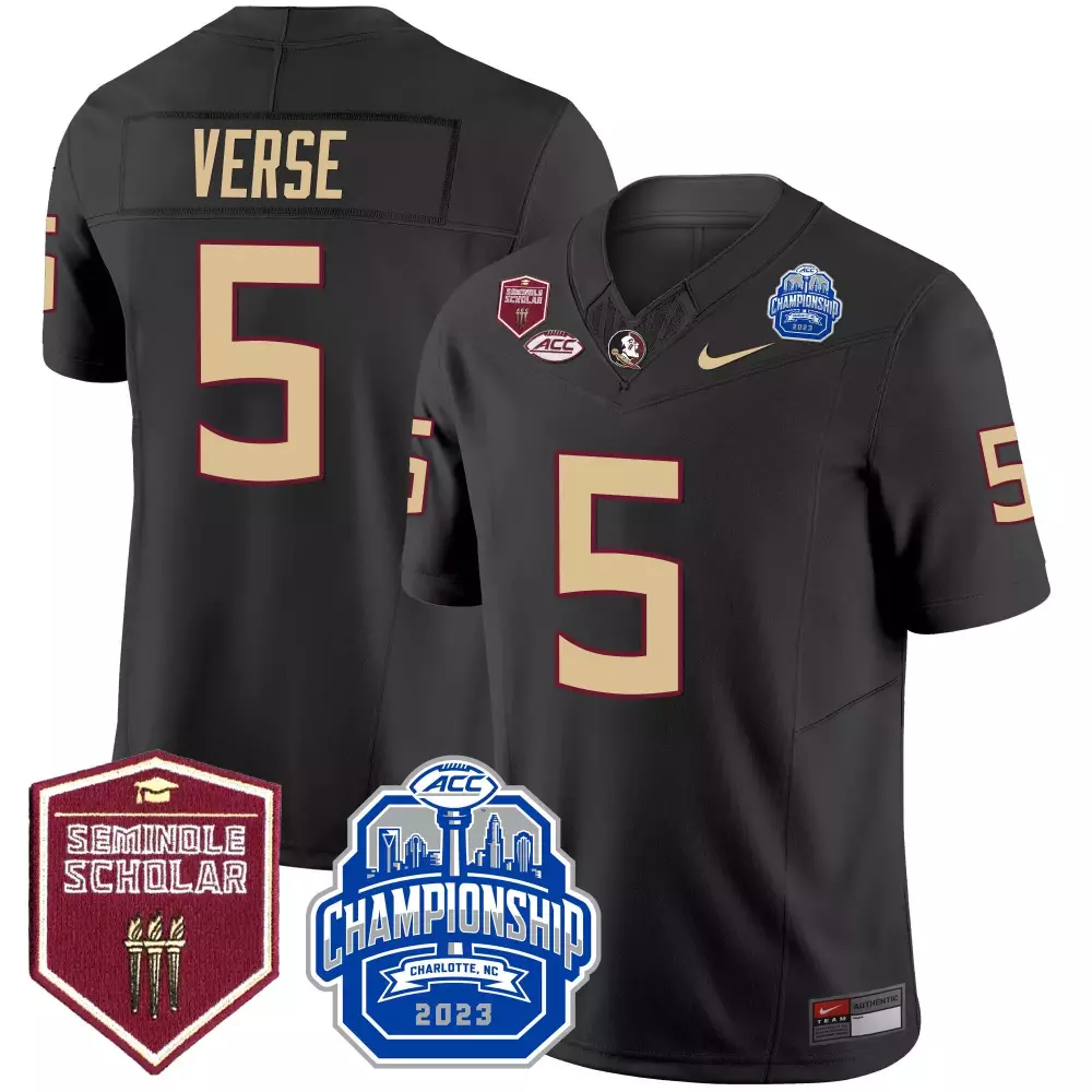 Jared Verse Black Men's Florida State Seminoles 2023 ACC Championship Patch Vapor Jersey | All Stitched | Game Day Outfit | For Men, Women & Youth