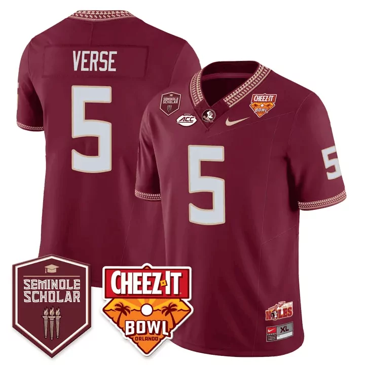 Jared Verse Garnet Men's Jersey | Florida State Seminoles Cheez-It Bowl Patch | Limited Edition Stitched | For Men, Women & Youth