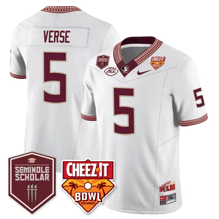 Jared Verse White Men's Jersey | Florida State Seminoles Cheez-It Bowl Patch | Limited Edition Stitched | For Men, Women & Youth