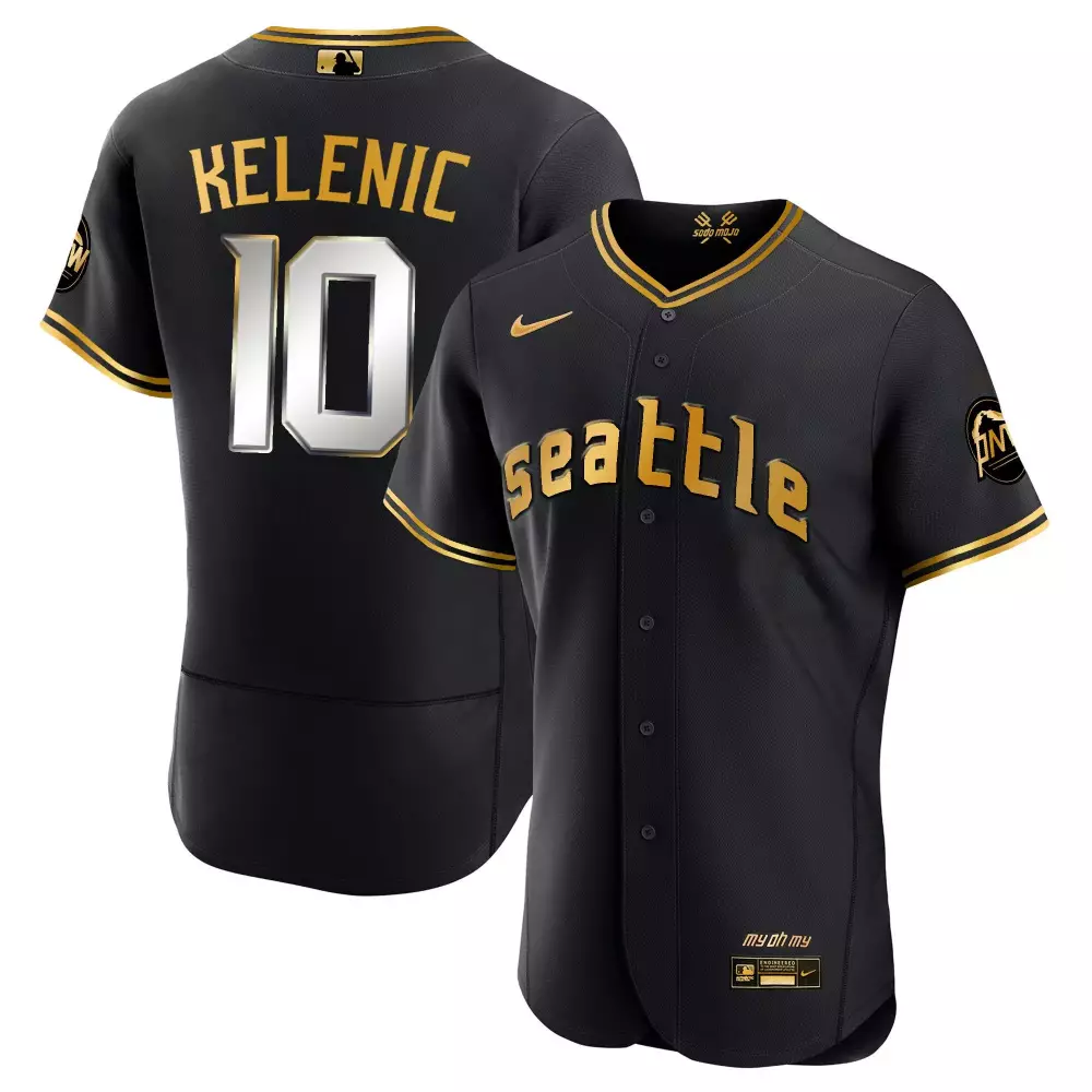 Jarred Kelenic 2023 Seattle Mariners Black Gold Jersey | Men's Flex Custom Fan Gear | Perfect Gift for All
