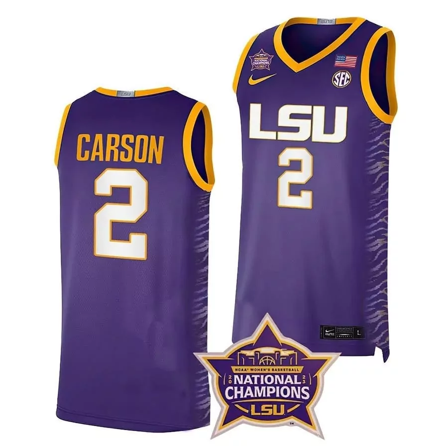 Jasmine Carson LSU Tigers Purple Jersey | 2023 College Basketball Champions | Stitched Fan Gear for Men