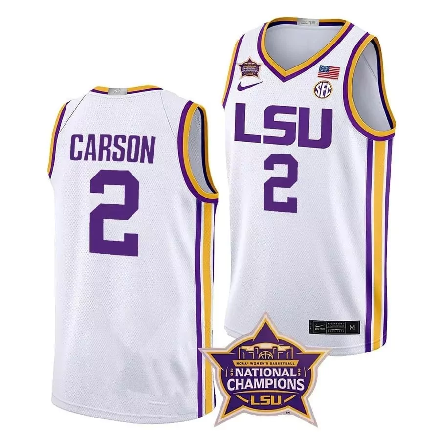 Jasmine Carson LSU Tigers White Jersey | 2023 College Basketball Champions | Stitched Fan Gear for Youth