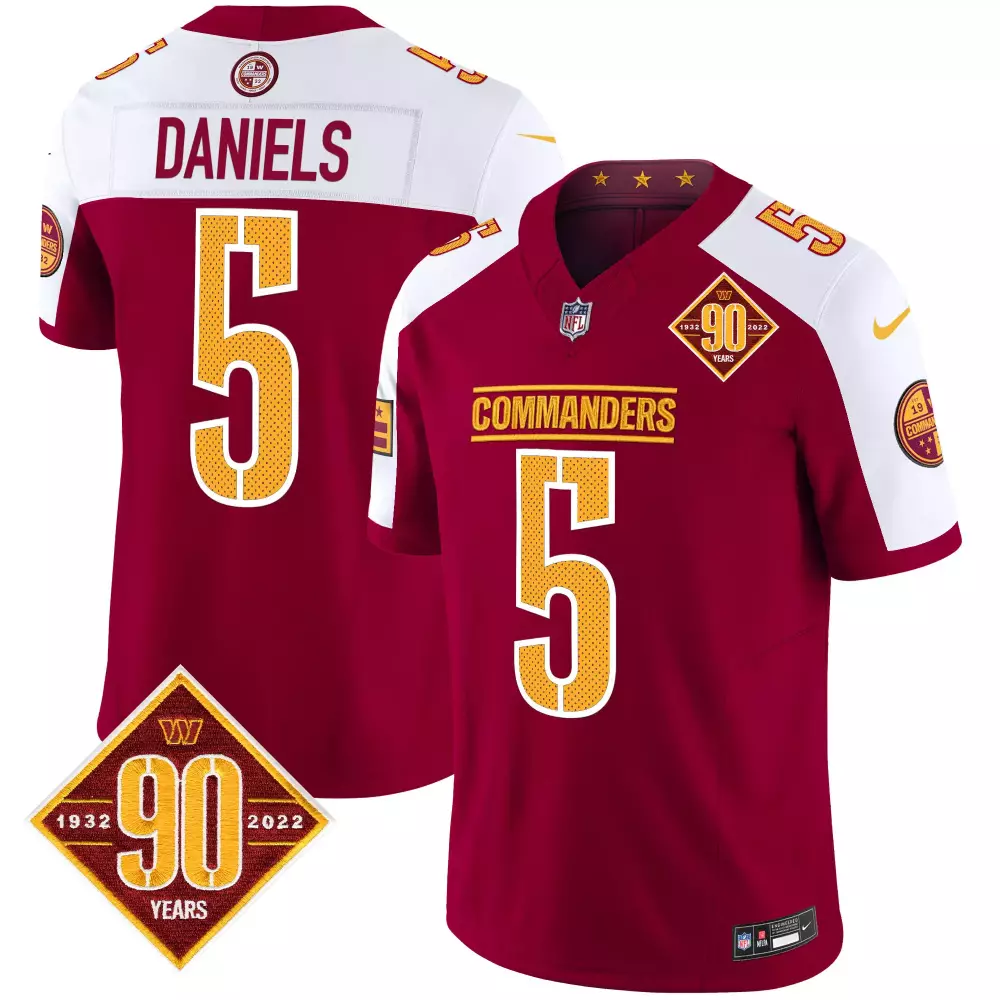 Jayden Daniels Burgundy Alternate Men's Washington Commanders 90th Anniversary Vapor Limited Jersey V4 | Stitched Fan Gear | For Men, Women & Youth