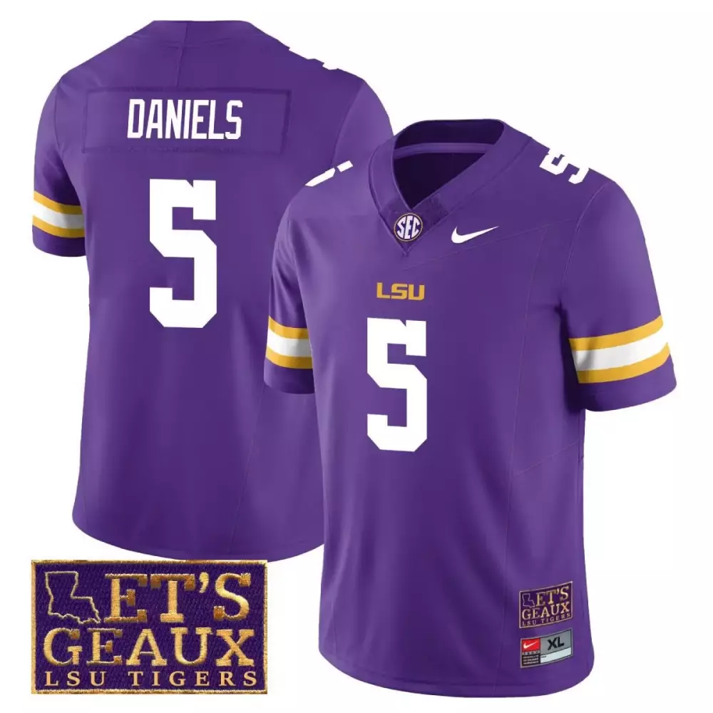 Jayden Daniels LSU Tigers Purple Jersey | 2023 Football Let's Geaux Patch | Stitched Fan Gear for Men