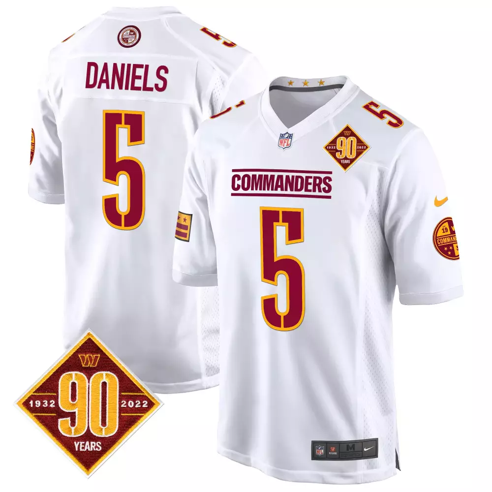 Jayden Daniels Washington Commanders 90th Anniversary Patch Game Jersey | White Nike | For Men, Women & Youth