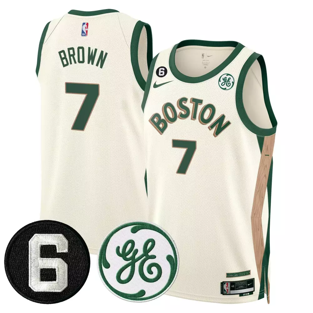Jaylen Brown 2024 City Jersey | Bill Russell & John Havlicek Patch | All Stitched Fan Gear for Men, Women & Youth