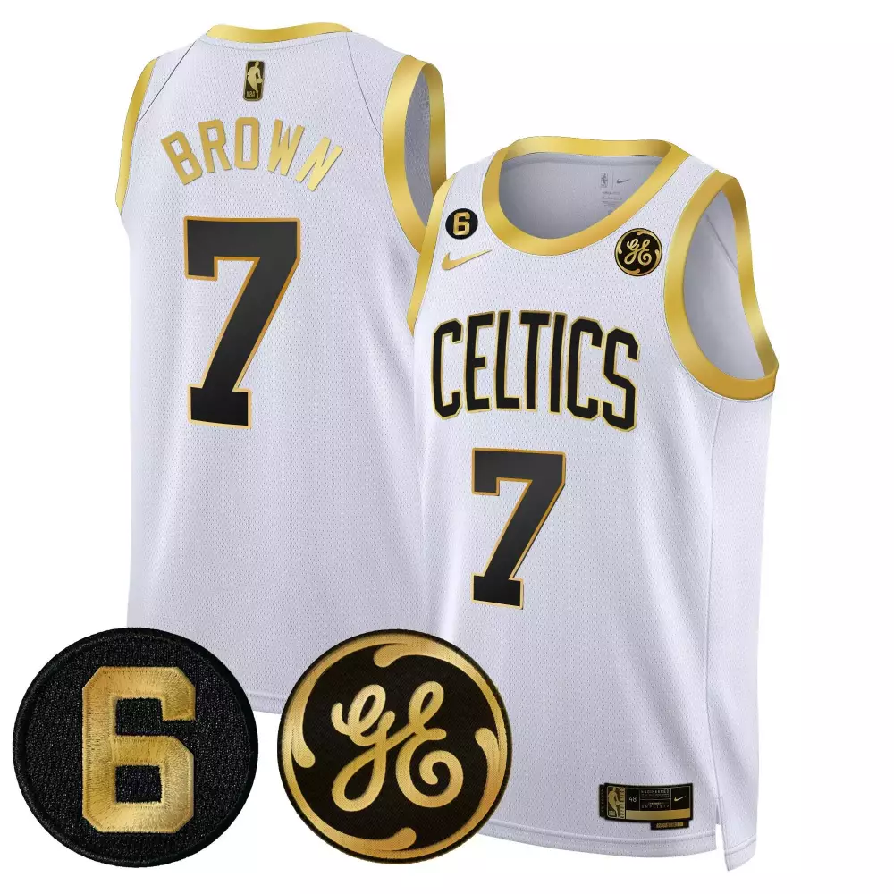 Jaylen Brown Boston Celtics Bill Russell & John Havlicek Patch Jersey | All Stitched | Limited Edition Fan Gear | For Men, Women & Youth