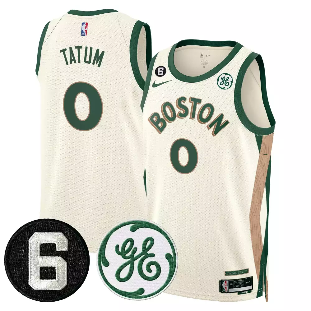 Jayson Tatum Boston Celtics 2023-24 City Men's Bill Russell & John Havlicek Patch Jersey | All Stitched | Limited Edition Fan Gear | For Men, Women & Youth