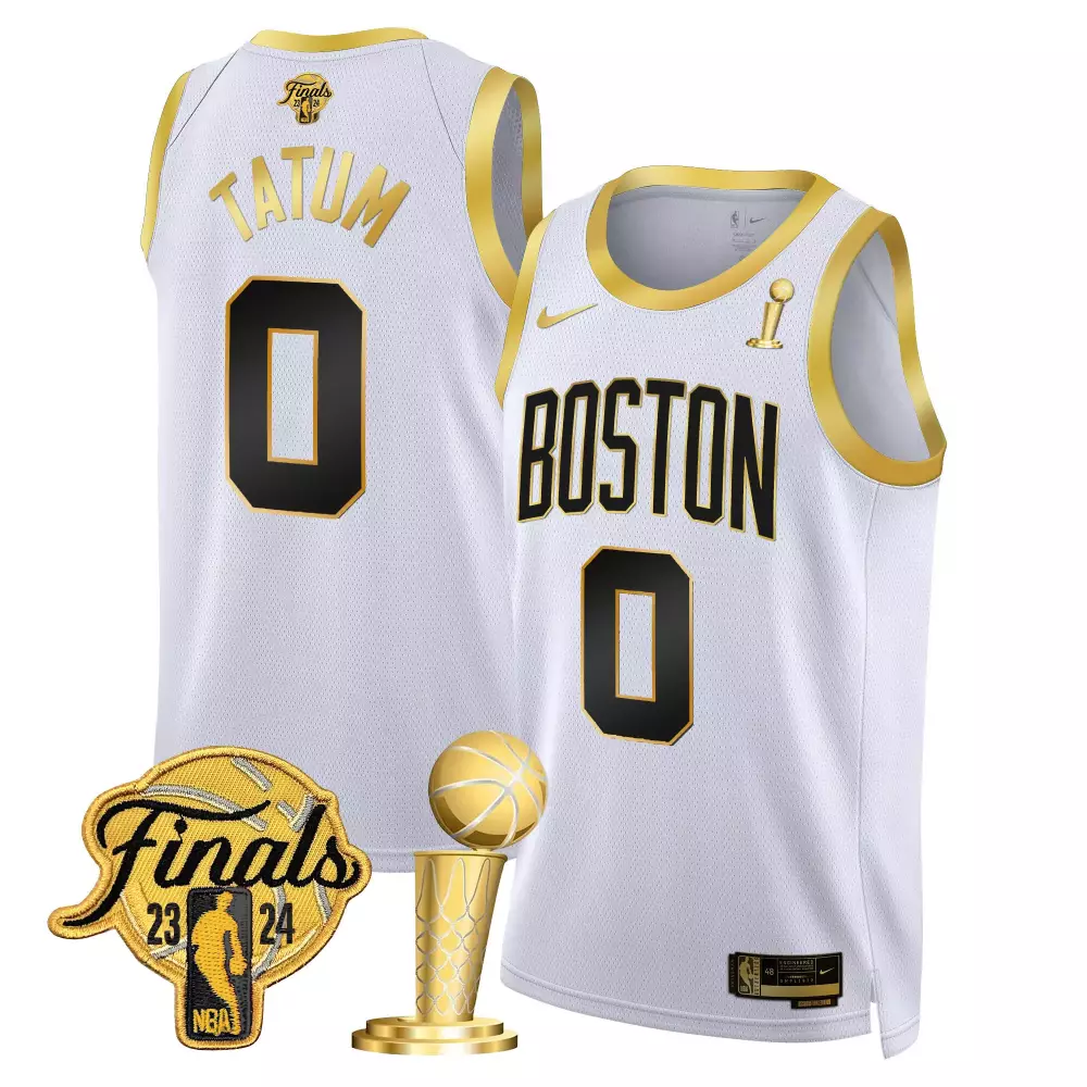 Jayson Tatum Boston Celtics 2024 Final Champions Patch Swingman Jersey | White Gold Color | All Stitched Fan Gear | For Men, Women & Youth