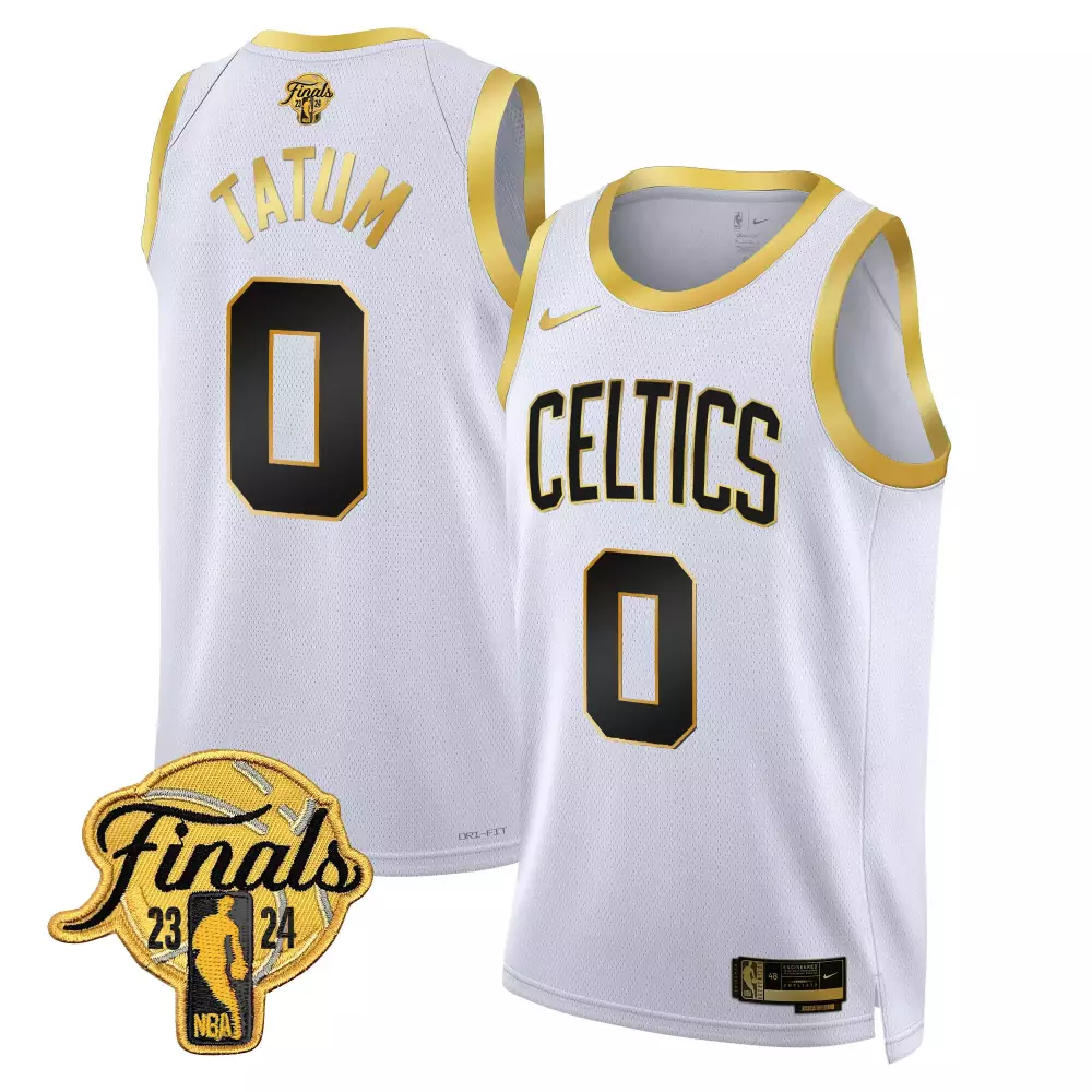 Jayson Tatum Boston Celtics 2024 Finals Patch Swingman Jersey | White Gold Color | All Stitched Fan Gear | For Men, Women & Youth