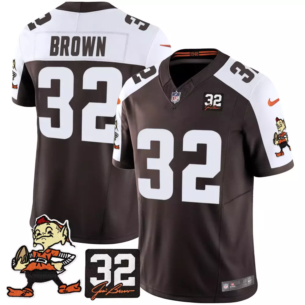 Jim Brown Alternate Men's Jersey | Cleveland Browns 32 Jim Brown Memorial Patch Vapor Limited V2 | For Men, Women & Youth