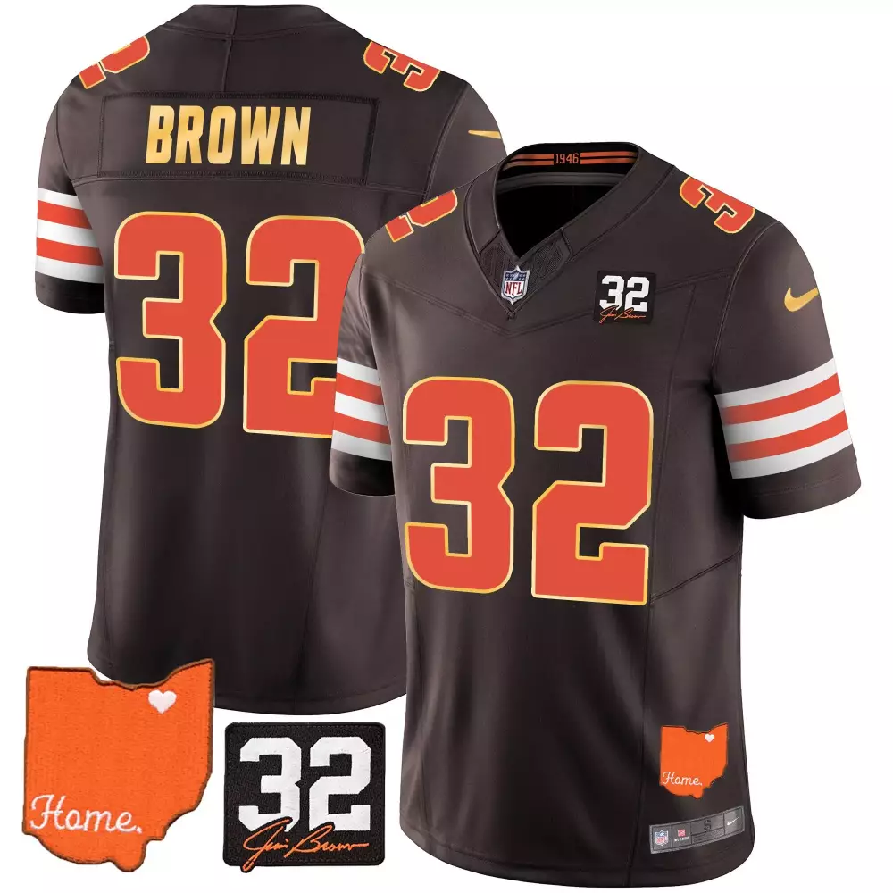 Jim Brown Men's Cleveland Browns 32 Memorial Home Patch Jersey V3 | Stitched | Limited Edition Fan Gear | For Men, Women & Youth