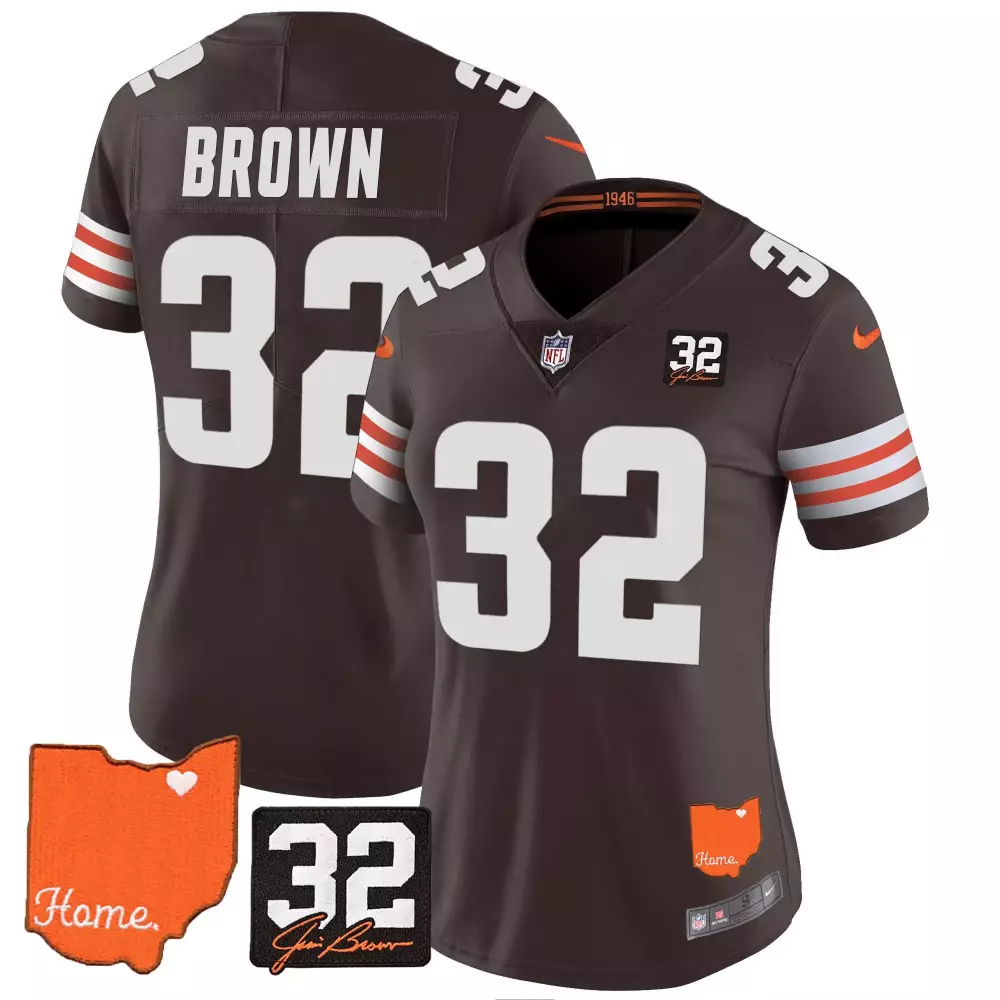 Jim Brown Women's Cleveland Browns 32 Stitched Memorial Jersey | Brown | All Stitched | Gift Idea for Fans | For Men, Women & Youth