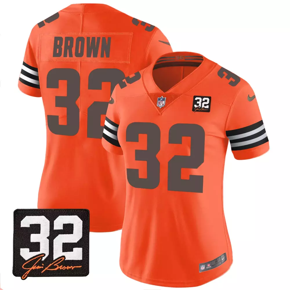 Jim Brown Cleveland Browns 32 Memorial Patch Jersey | Orange | Fan Gear for Women