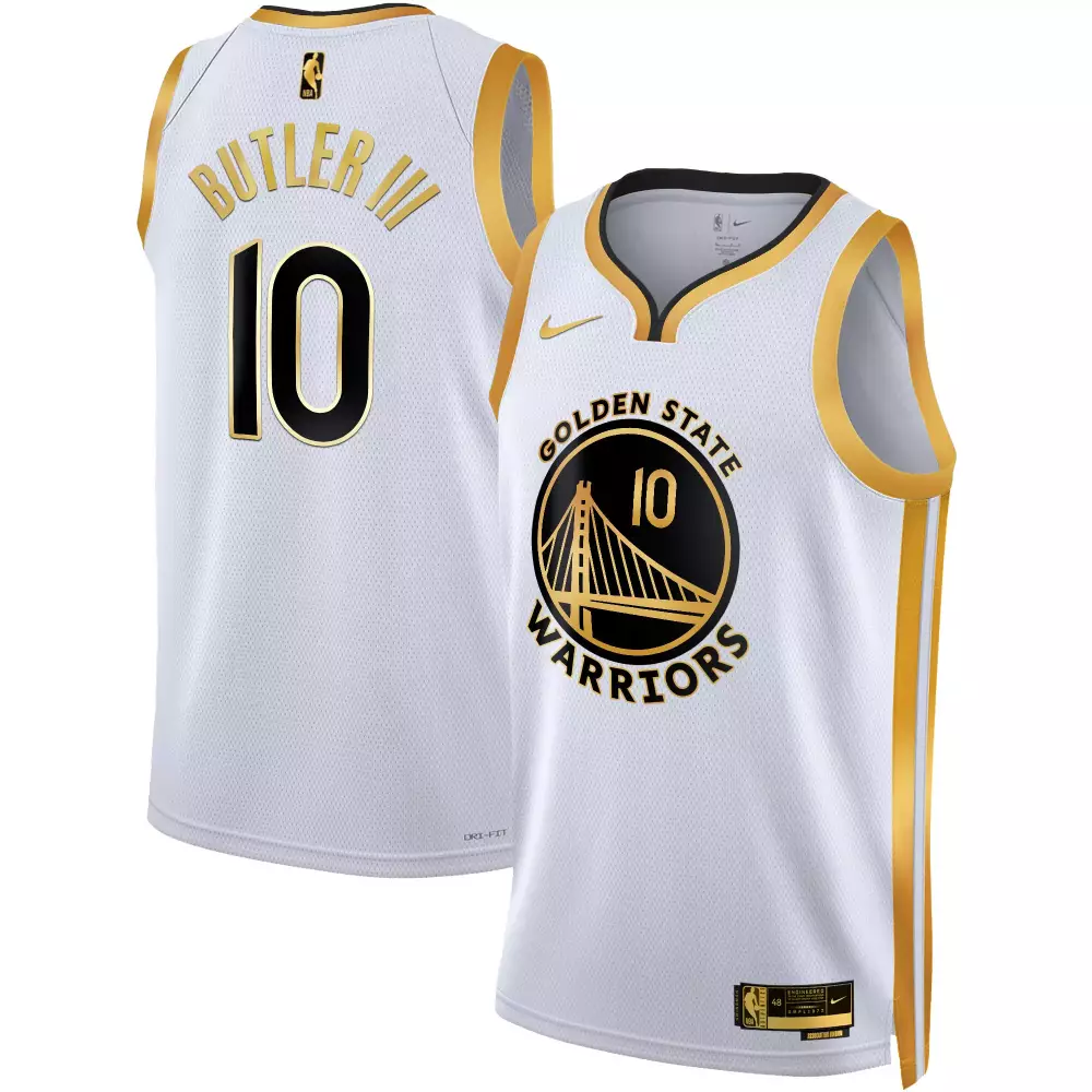 Jimmy Butler Golden State Warriors 2025 White Gold Swingman Jersey | Stitched Fan Gear | For Men, Women & Youth