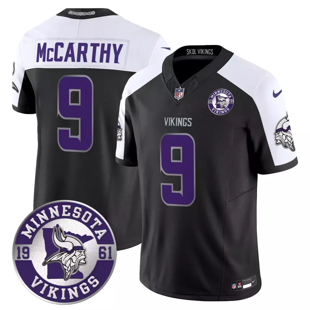 JJ McCarthy Minnesota Vikings Men's Black Alternate 2024 Vapor Limited Jersey | Est 1961 Patch | For Men, Women & Youth