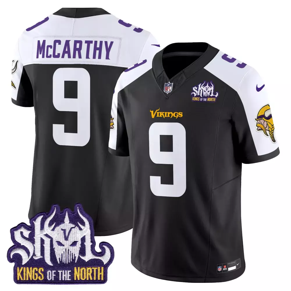 JJ McCarthy Minnesota Vikings Men's Black Alternate Kings of the North Patch Vapor Limited Jersey V2 | All Stitched Fan Gear | For Men, Women & Youth
