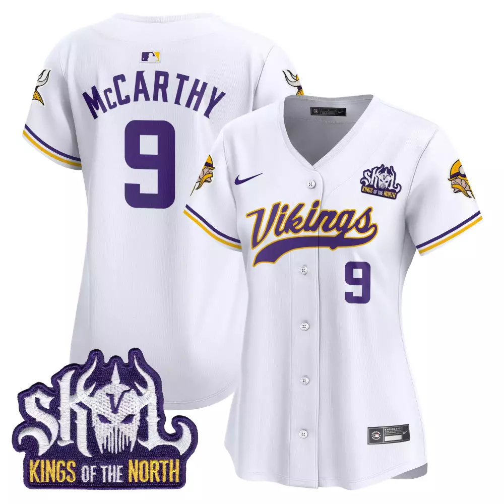 JJ McCarthy Minnesota Vikings Kings of the North Patch Vapor Premier Limited Jersey | Stitched White | Fan Gear for Women