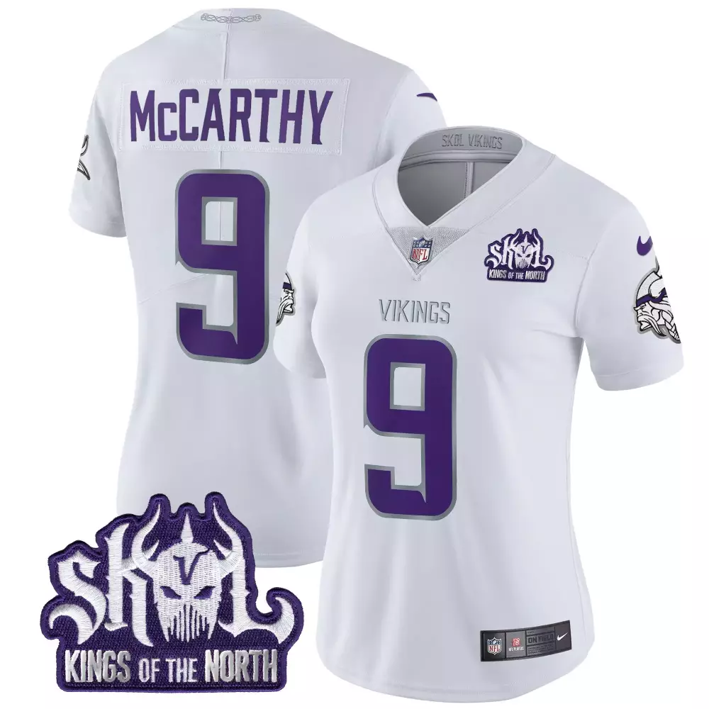 JJ McCarthy Minnesota Vikings Winter Warrior Kings of the North Patch Vapor Limited Jersey | Stitched White | Fan Gear for Women