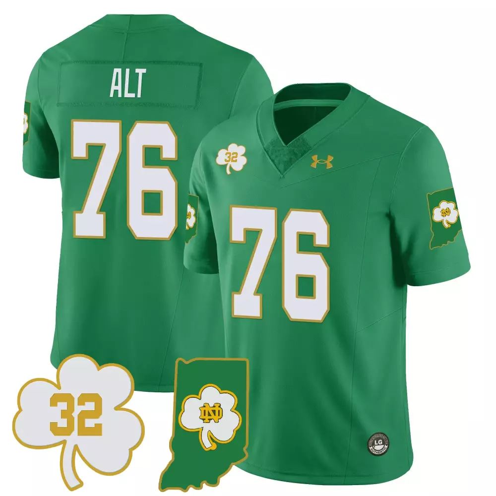 Joe Alt Green Notre Dame Fighting Irish Vapor Limited Jersey | Indiana Map All Stitched | For Men, Women & Youth