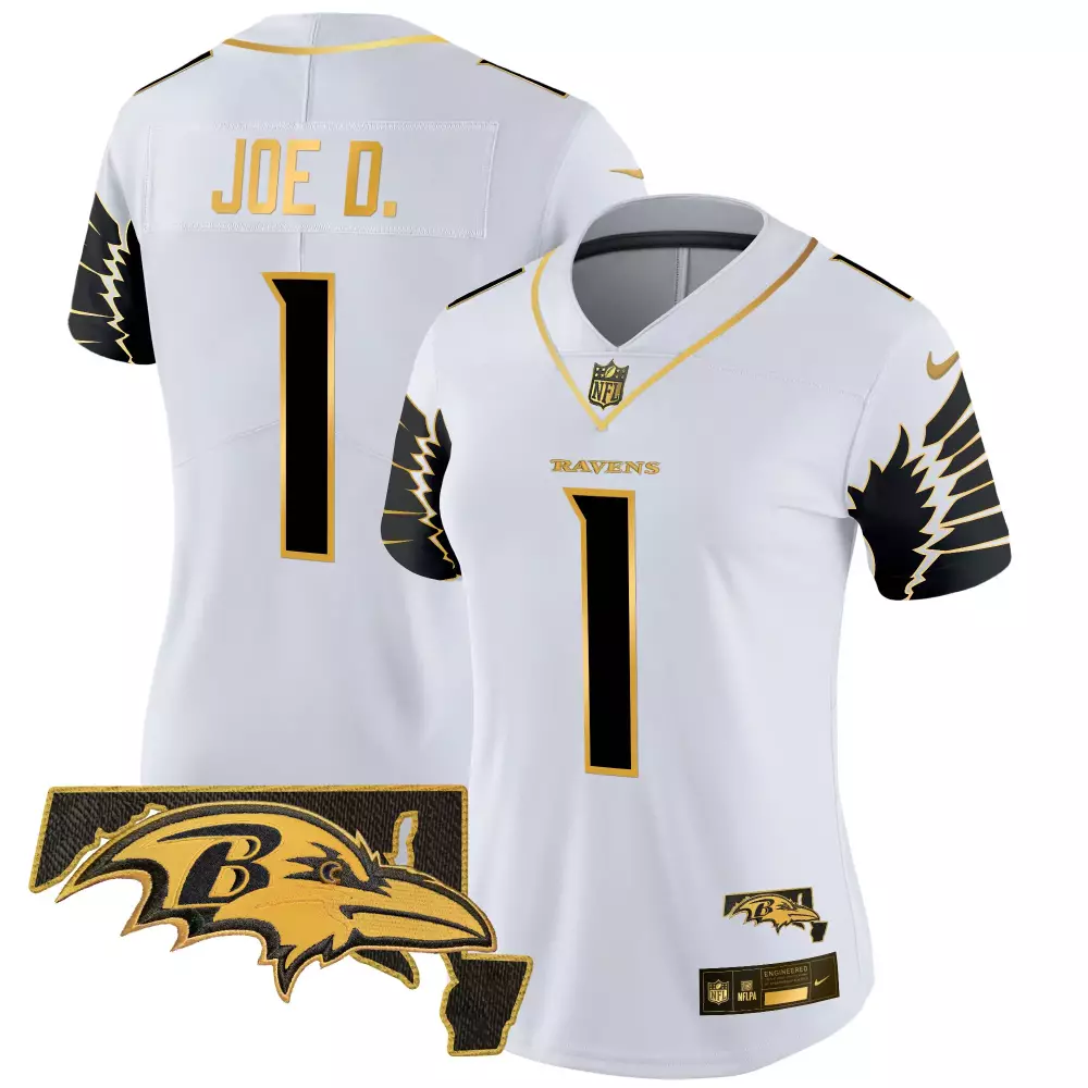 Justin Tucker Men's Baltimore Ravens White Gold Jersey | 2023 AFC North Champions Patch | Stitched Fan Gear | For Men, Women & Youth