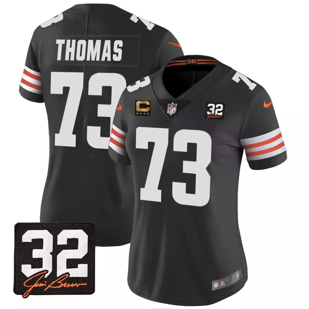 Joe Thomas Women's Cleveland Browns Black Jersey | Jim Brown Memorial Patch | Stitched Design | Fan Gear for Men, Women & Youth
