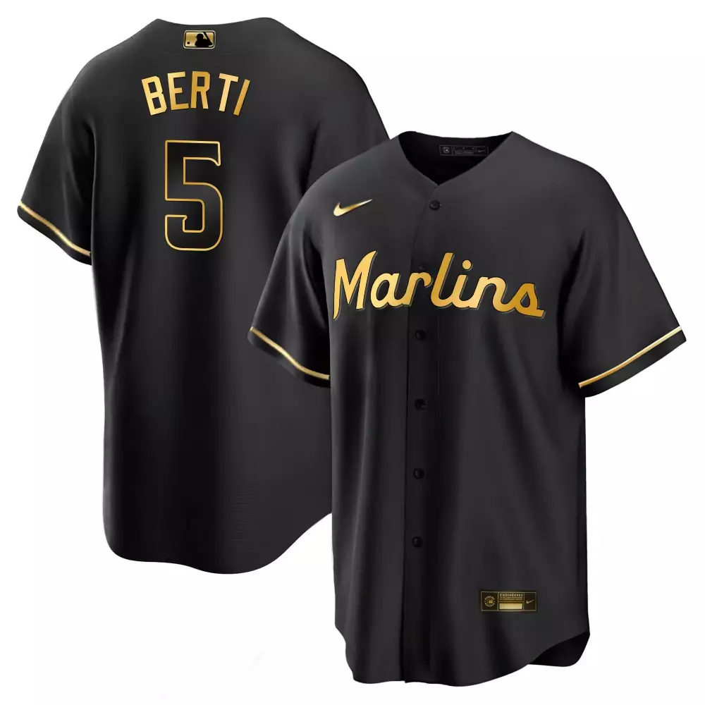 Jon Berti Black Gold Men's Miami Marlins Limited Edition Jersey | Cool Stitched Design | For Men, Women & Youth
