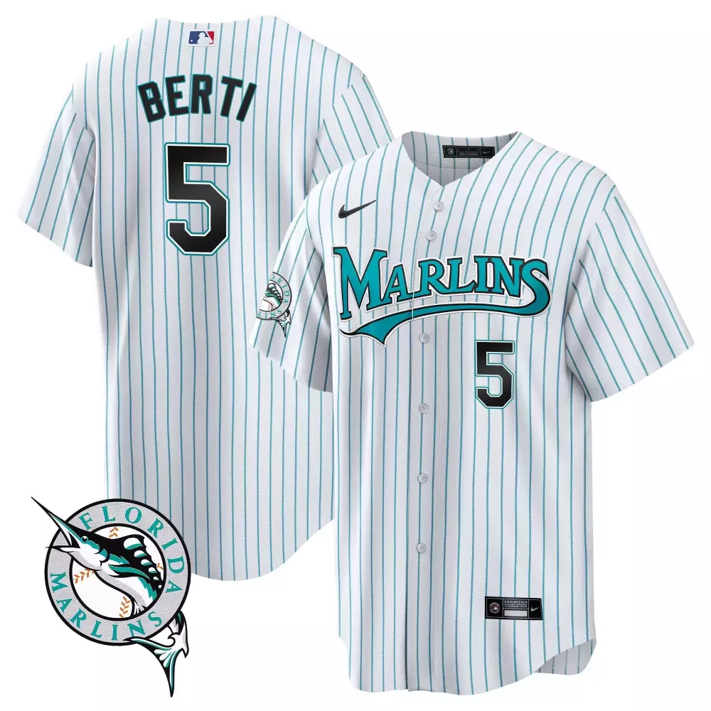 Jon Berti Youth Miami Marlins Throwback Cool Base Jersey | All Stitched | Replica Fan Gear for Young Fans | For Men, Women & Youth