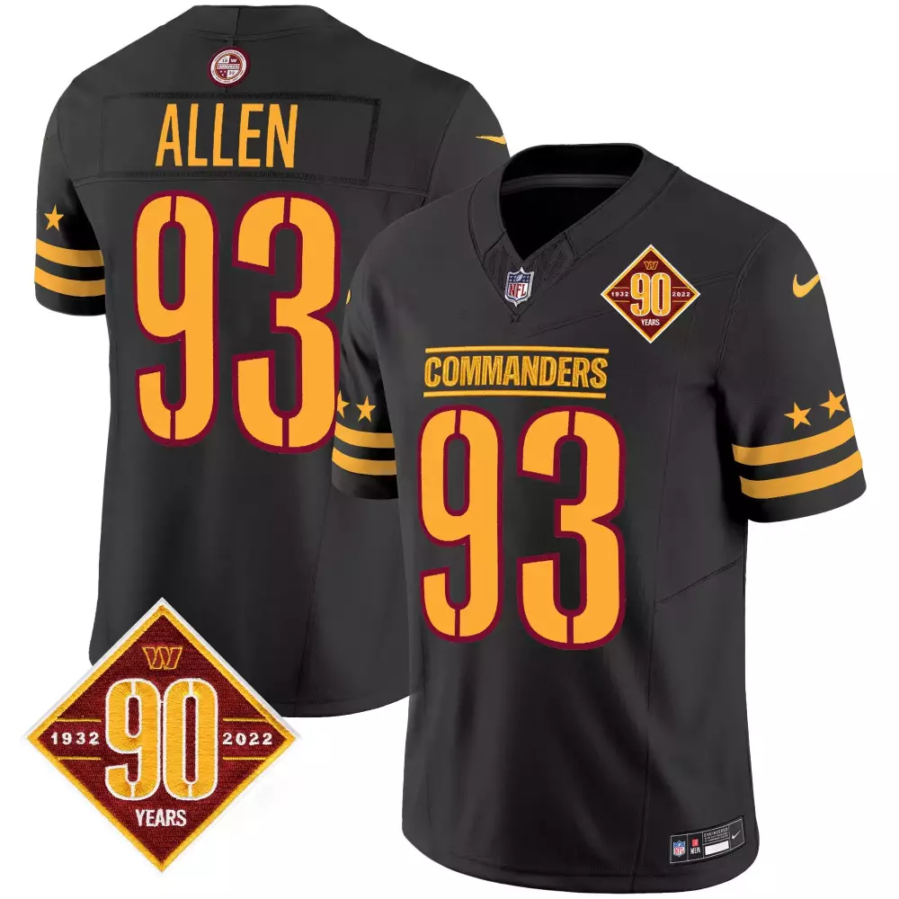 Jonathan Allen Black Men's Washington Commanders 90th Anniversary Patch Vapor Limited Jersey | All Stitched | Fan Gear for Game Day | For Men, Women & Youth
